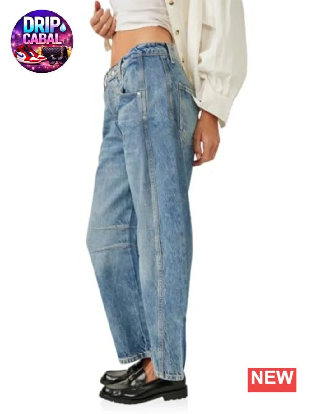 Baggy Boyfriend Jeans Wide Leg Mid Rise Ankle Denim Pants